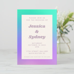 Invitation Mariage Abstrait Dégradé Violet Vert Vibrant