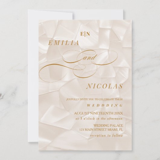 Invitation Mariage Abstrait Élégant Monogramme Neutre (Devant)