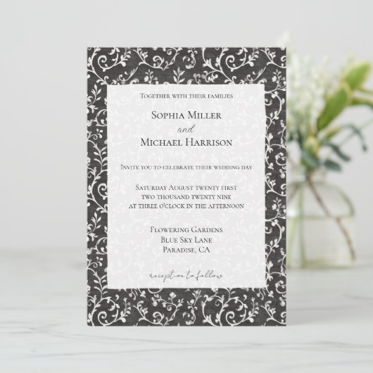Invitation Mariage Abstrait Élégant Noir Blanc (Debout devant)