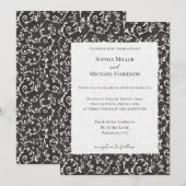 Invitation Mariage Abstrait Élégant Noir Blanc (Devant / Derrière)