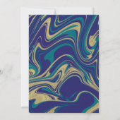 Invitation Mariage Abstrait Faux Or Liquide Marbre Bleu (Dos)