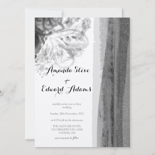 Invitation Mariage Abstrait Floral Noir et Blanc (Devant)