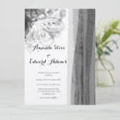 Invitation Mariage Abstrait Floral Noir et Blanc (Debout devant)