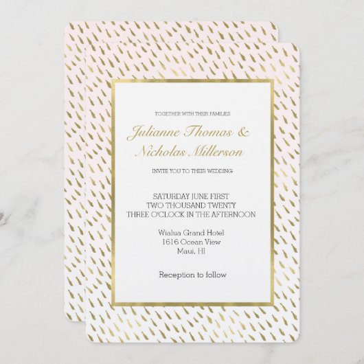 Invitation Mariage Abstrait Gold Blush Pink (Devant / Derrière)