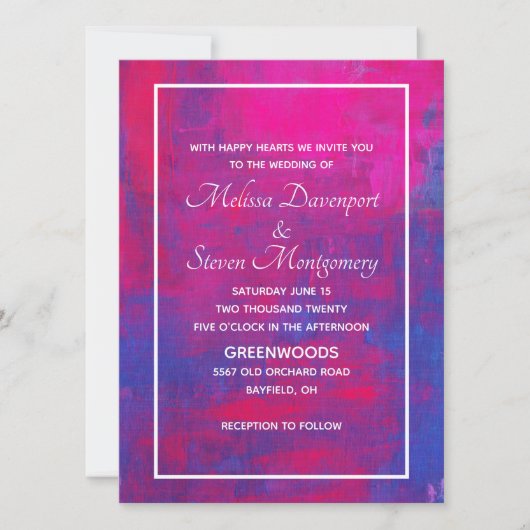 Invitation Mariage Abstrait Magenta et Bleu (Devant)
