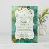 Invitation Mariage Abstrait Malachite Or Blanc Douche (Debout devant)