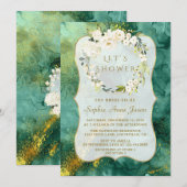 Invitation Mariage Abstrait Malachite Or Blanc Douche (Devant / Derrière)