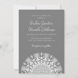 Invitation Mariage Abstrait Mandala Gris Fumé Argenté Poussié