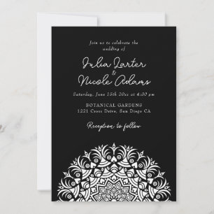 Invitation Mariage Abstrait Mandala Noir Classique de Minuit