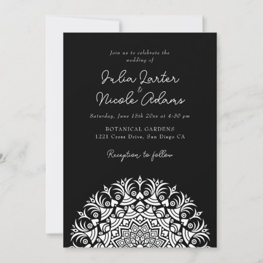 Invitation Mariage Abstrait Mandala Noir Classique de Minuit (Devant)