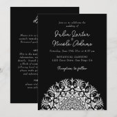 Invitation Mariage Abstrait Mandala Noir Classique de Minuit (Devant / Derrière)