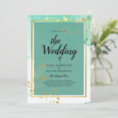 Invitation Mariage Abstrait Mint Green Gold Alcohol Enk (Debout devant)