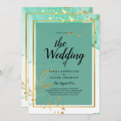 Invitation Mariage Abstrait Mint Green Gold Alcohol Enk (Devant / Derrière)