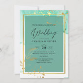 Invitation Mariage Abstrait Mint Green Gold Alcohol Enk (Devant)