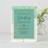 Invitation Mariage Abstrait Mint Green Gold Alcohol Enk (Debout devant)