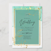 Invitation Mariage Abstrait Mint Green Gold Alcohol Enk (Devant)