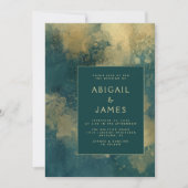 Invitation Mariage Abstrait Moderne Bleu Sarcelle Or (Devant)