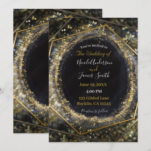 Invitation Mariage Abstrait Moderne Irridescent Glam Or (Devant / Derrière)