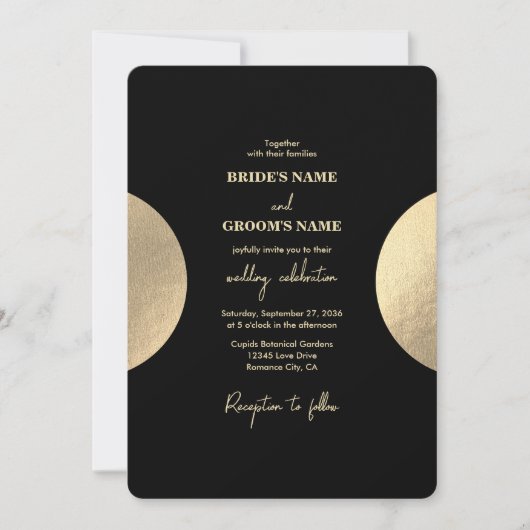 Invitation Mariage Abstrait moderne Noir & Or contemporain (Devant)