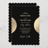 Invitation Mariage Abstrait moderne Noir & Or contemporain (Devant / Derrière)