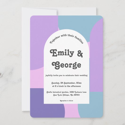 Invitation Mariage Abstrait moderne Pastel Blue Purple Retro (Devant)