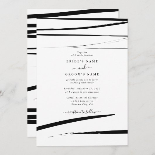 Invitation Mariage Abstrait noir moderne (Devant / Derrière)