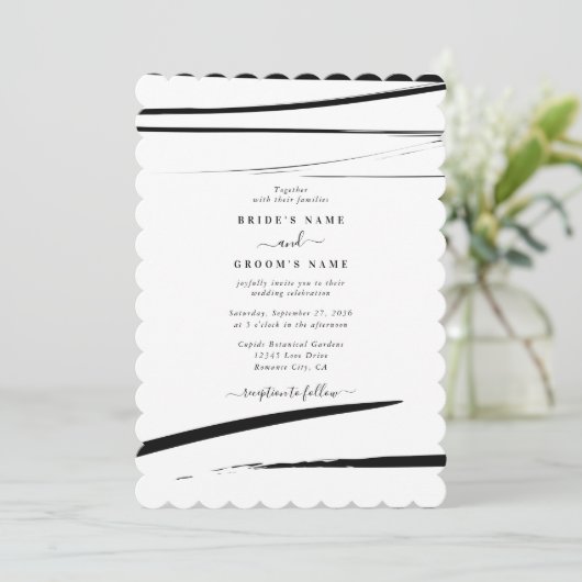 Invitation Mariage Abstrait noir moderne (Debout devant)
