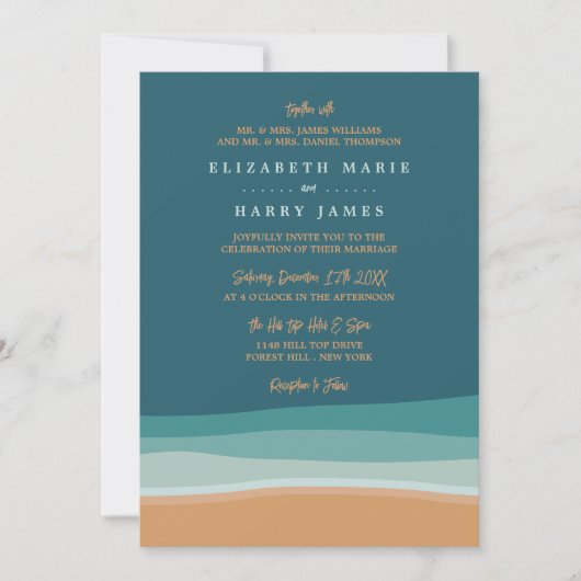 Invitation Mariage Abstrait Ocean Beach (Devant)