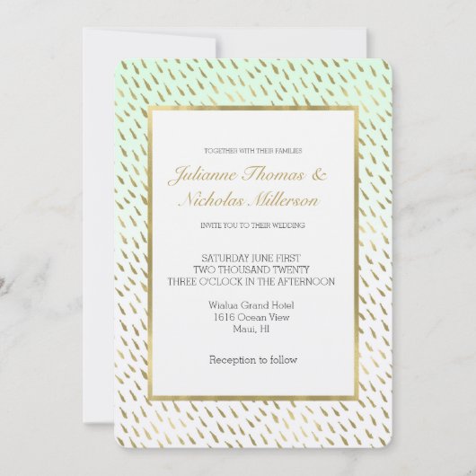 Invitation Mariage Abstrait Ombre blanc Mint or (Devant)