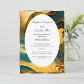 Invitation Mariage Abstrait or turquoise Élégant Moderne (Debout devant)