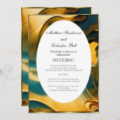 Invitation Mariage Abstrait or turquoise Élégant Moderne (Devant / Derrière)