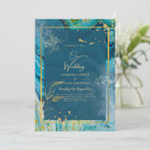 Invitation Mariage Abstrait Peacock Blue Gold (Debout devant)