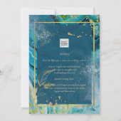 Invitation Mariage Abstrait Peacock Blue Gold (Dos)