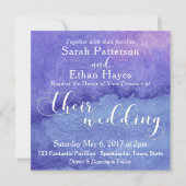 Invitation Mariage Abstrait Peinture Aquarelle Violette & Man (Devant)