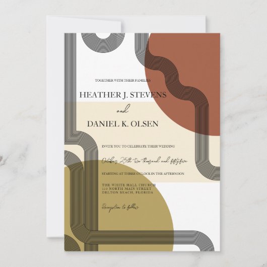 Invitation Mariage Abstrait Retro Mustard Beige Terracotta (Devant)