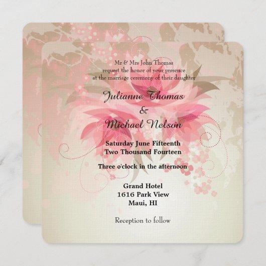 Invitation Mariage Abstrait rose (Devant / Derrière)