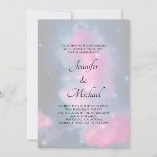 Invitation Mariage Abstrait Rose et Bleu Galaxie Étoiles Styl