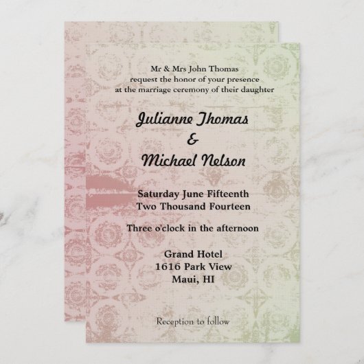 Invitation Mariage Abstrait rose et menthe (Devant / Derrière)