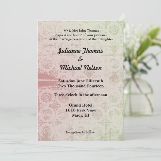 Invitation Mariage Abstrait rose et menthe (Debout devant)