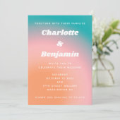 Invitation Mariage Abstrait rose Turquoise rétro (Debout devant)