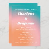 Invitation Mariage Abstrait rose Turquoise rétro (Devant / Derrière)