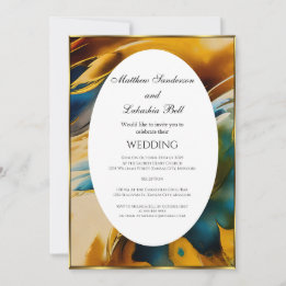 Invitation Mariage Abstrait sarcelle or Élégant Moderne