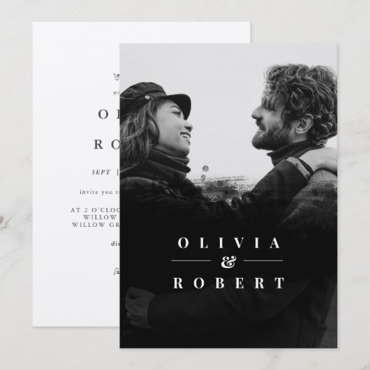 Invitation Mariage Abstrait Silver Photo Personnalisé (Devant / Derrière)