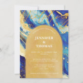 Invitation Mariage Abstrait sous Arche Photographique Bleu Or (Devant)