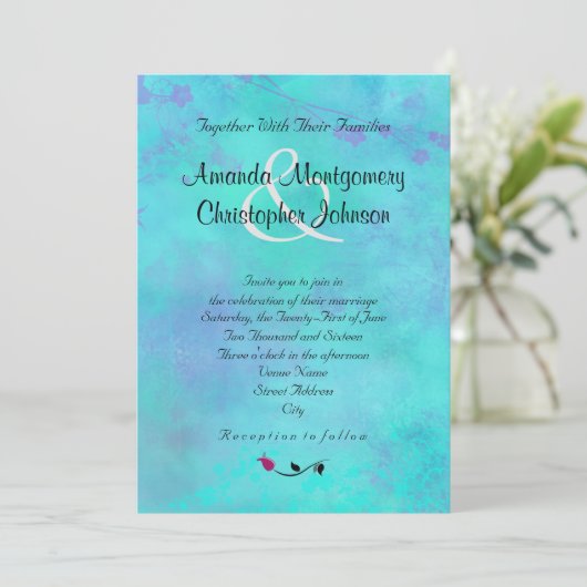 Invitation Mariage Abstrait turquoise et violette (Debout devant)