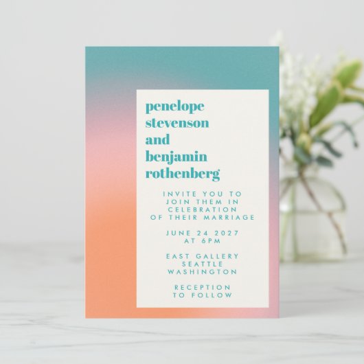 Invitation Mariage Abstrait Turquoise rose orange super (Debout devant)