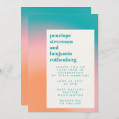 Invitation Mariage Abstrait Turquoise rose orange super (Devant / Derrière)