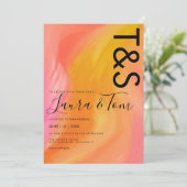 Invitation Mariage Abstrait Typographie Orange Rose Marbre  (Debout devant)