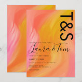Invitation Mariage Abstrait Typographie Orange Rose Marbre  (Devant / Derrière)