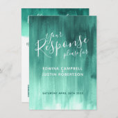 Invitation Mariage abstrait vert émeraude réponse code RSVP q (Devant / Derrière)